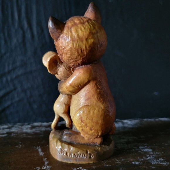 Vintage New Friends ANRI Ferrandiz Wood Carved Figurine - Cat & Mouse Hugging - Picture 3 of 7